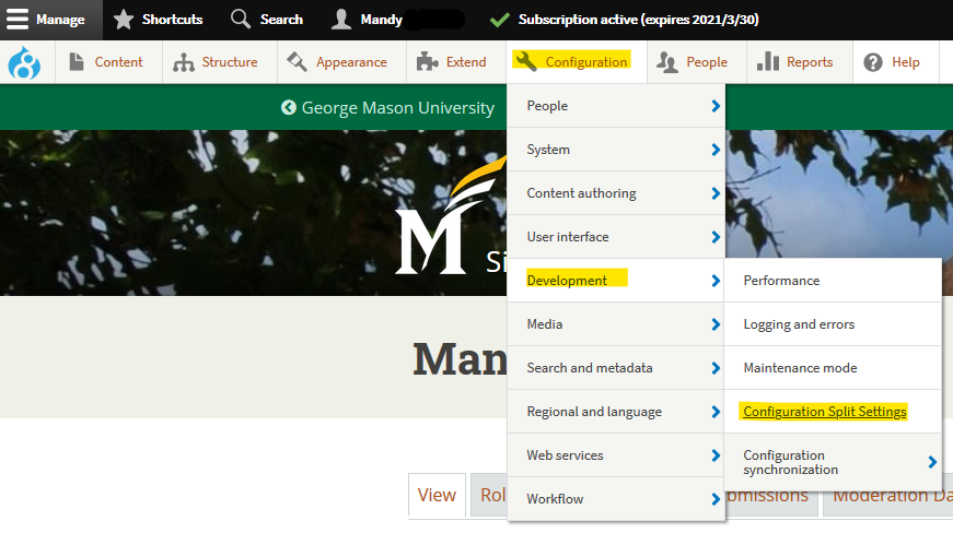 screenshot showing config split menu location