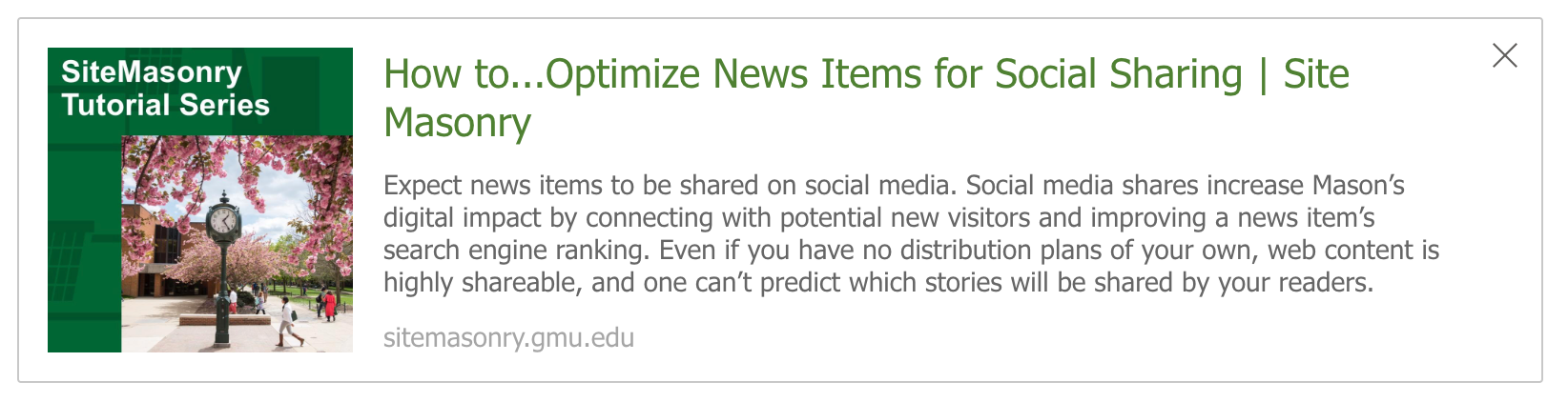 Sample view of a social media share snippet