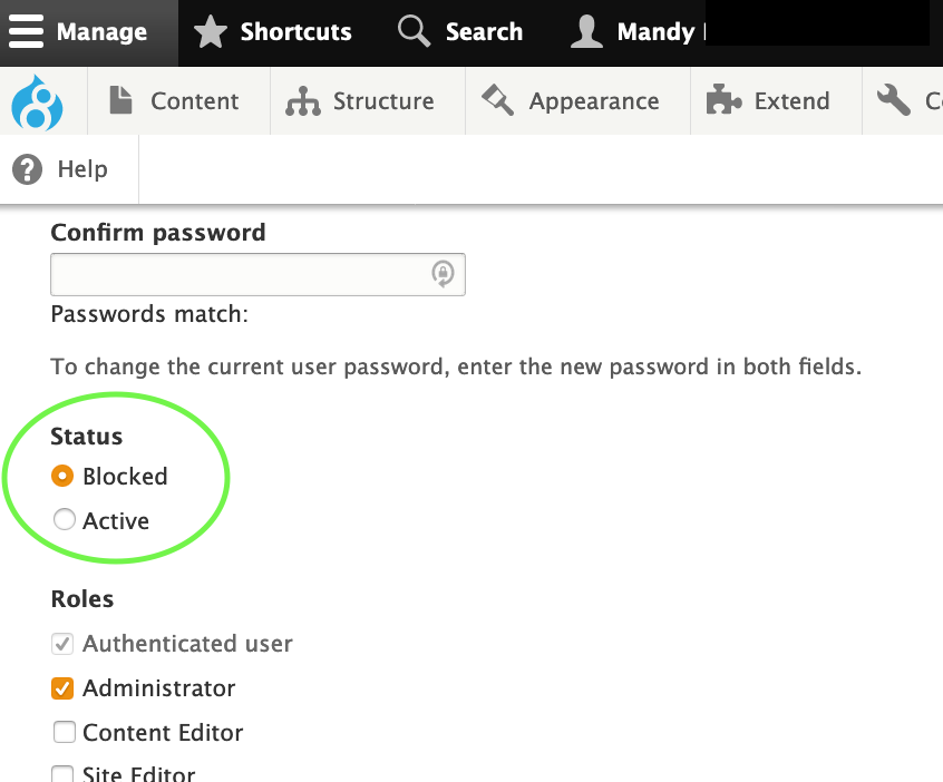 Masonry screenshot showing block user option