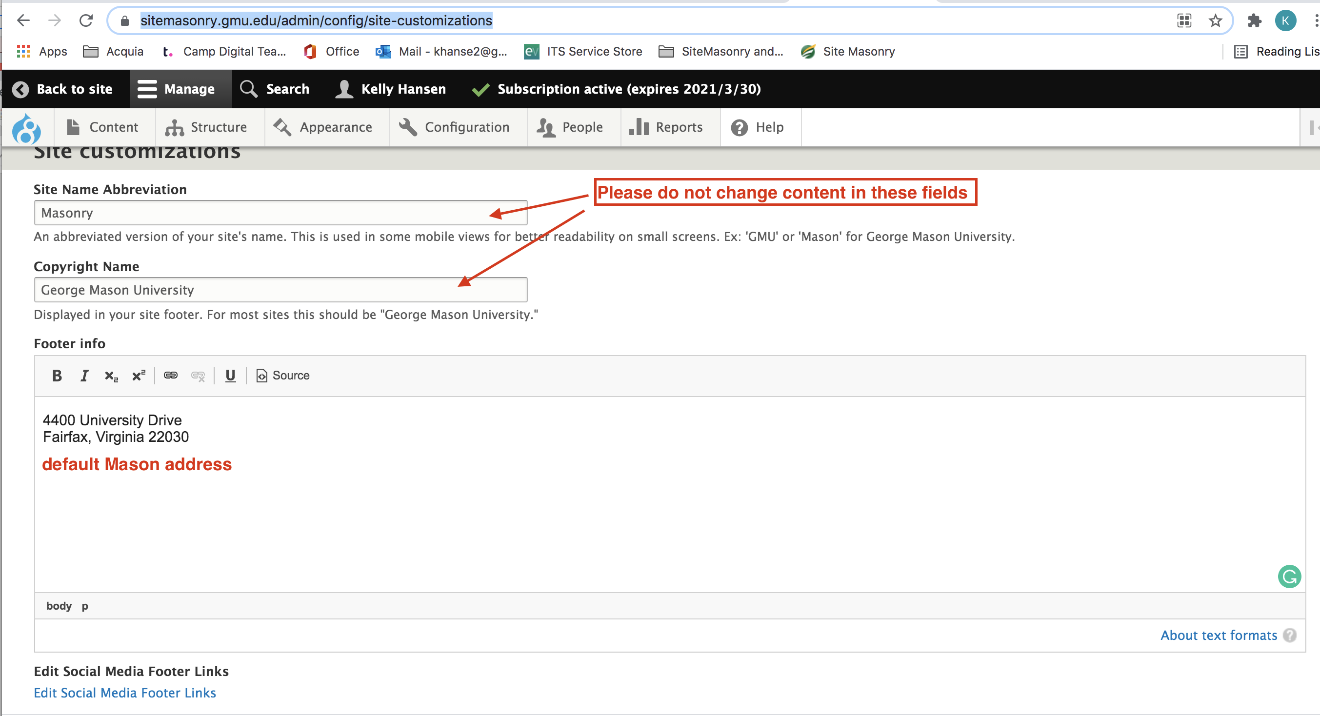 Basic Site Settings Screen in SiteMasonry