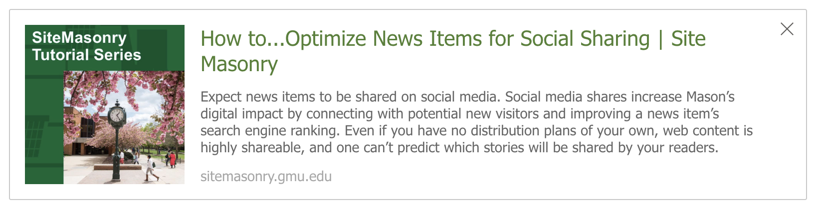 Sample view of a social media share snippet