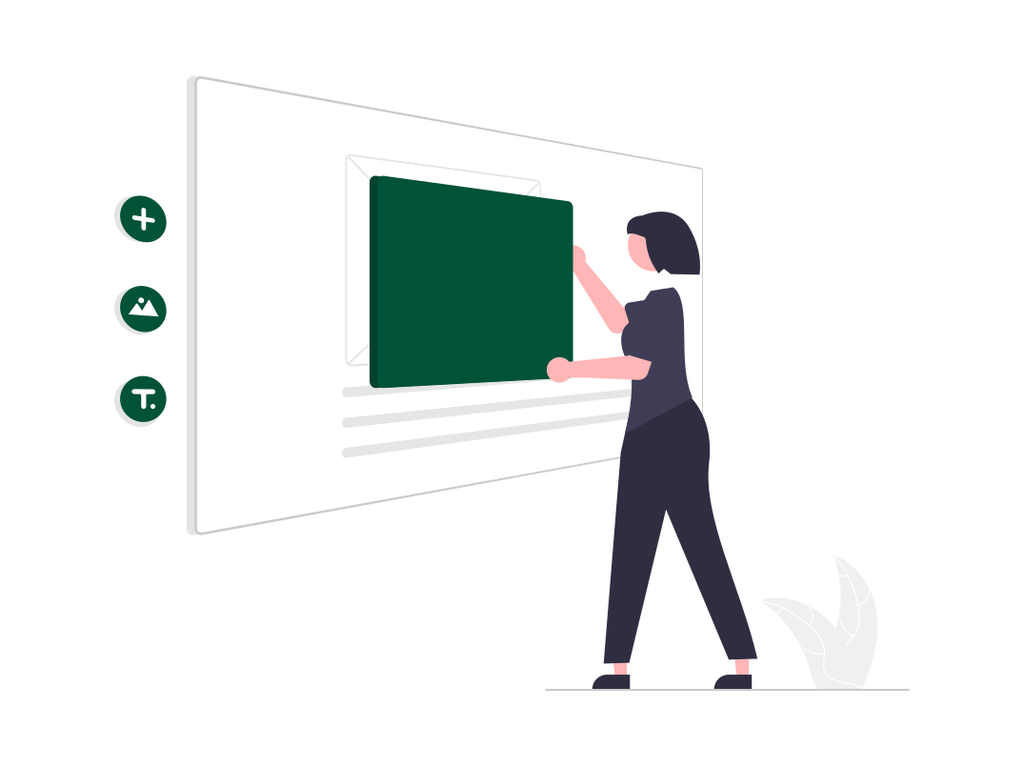 Illustration of a person adding a component to a website.