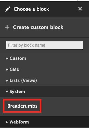 Screenshot of the choose a block configuration menu