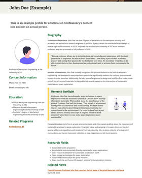 A screenshot of an example profile for a hypothetical professor