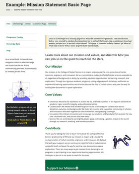 Screenshot of the example mission statement basic page