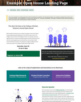 Screenshot of the example open house landing page